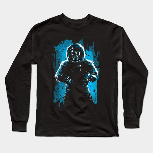 Astronaut Skull Blue Long Sleeve T-Shirt by albertocubatas